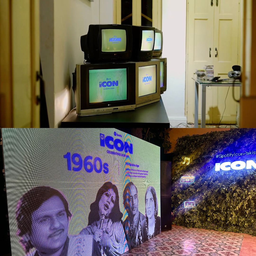 Spotify Icon's entrance and vintage television